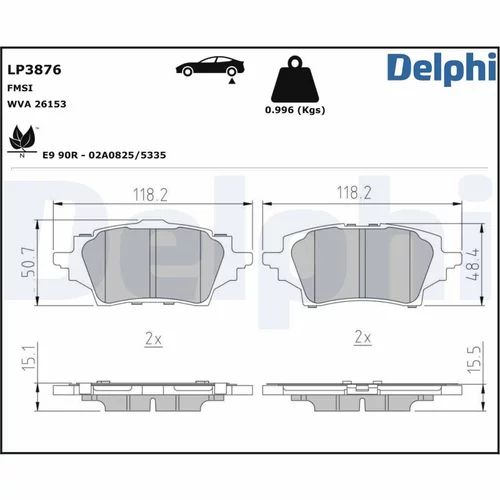 Sada brzdových platničiek kotúčovej brzdy DELPHI LP3876