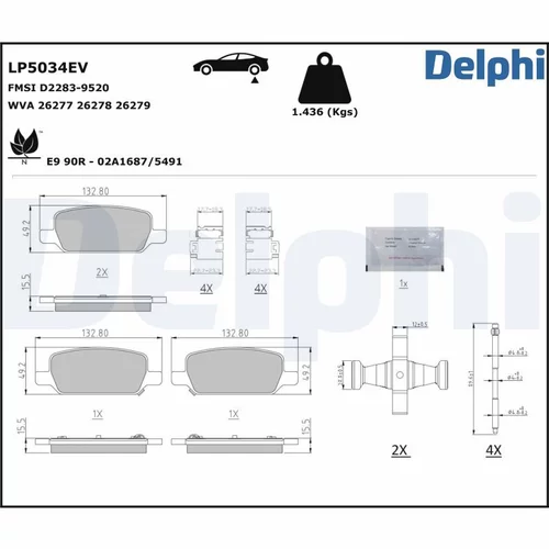 Sada brzdových platničiek kotúčovej brzdy DELPHI LP5034EV