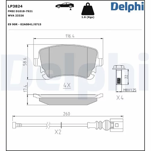 Sada brzdových platničiek kotúčovej brzdy DELPHI LP3824