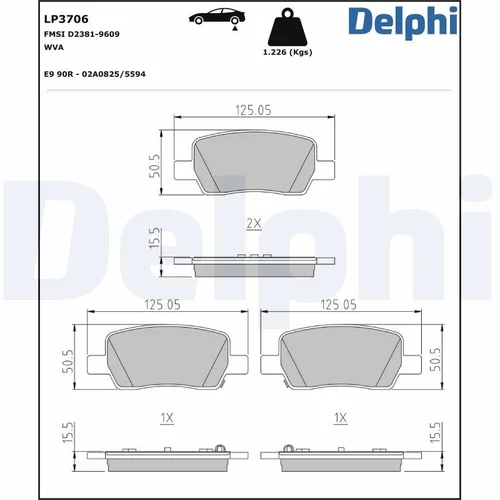 Sada brzdových platničiek kotúčovej brzdy DELPHI LP3706