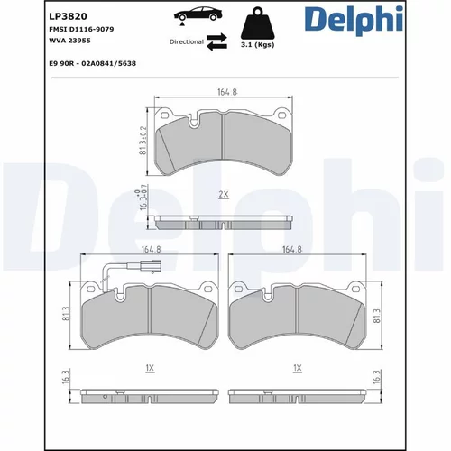 Sada brzdových platničiek kotúčovej brzdy DELPHI LP3820