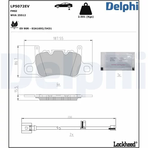 Sada brzdových platničiek kotúčovej brzdy DELPHI LP5072EV