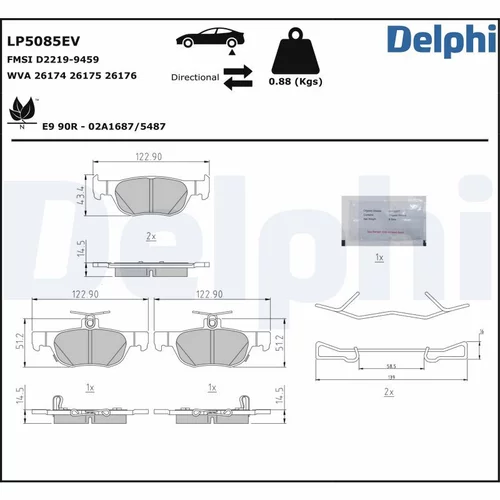 Sada brzdových platničiek kotúčovej brzdy DELPHI LP5085EV