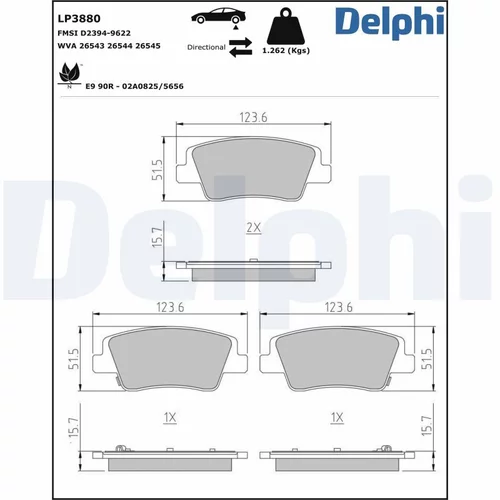 Sada brzdových platničiek kotúčovej brzdy DELPHI LP3880