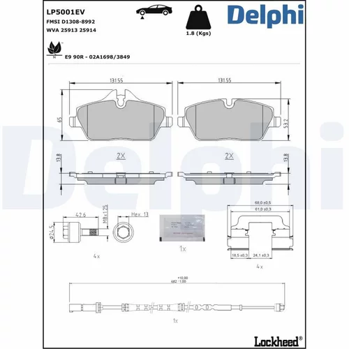 Sada brzdových platničiek kotúčovej brzdy DELPHI LP5001EV