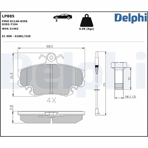 Sada brzdových platničiek kotúčovej brzdy DELPHI LP885