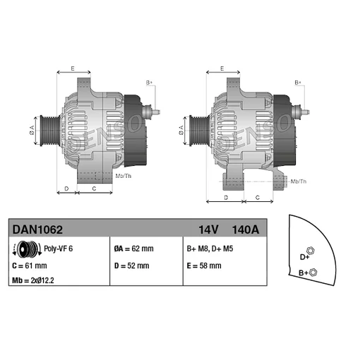 Alternátor DENSO DAN1062 - obr. 3