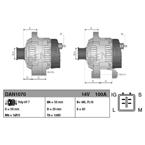 Alternátor DENSO DAN1070 - obr. 3