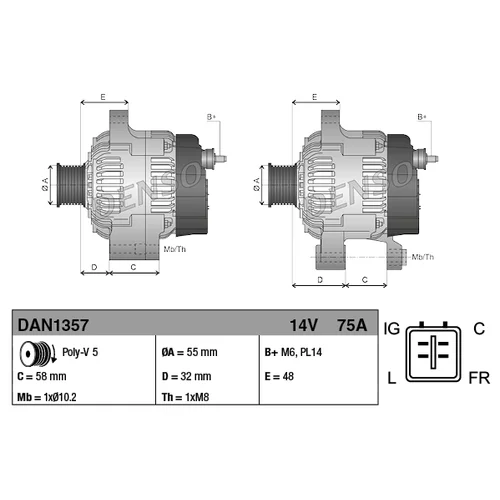 Alternátor DENSO DAN1357 - obr. 3