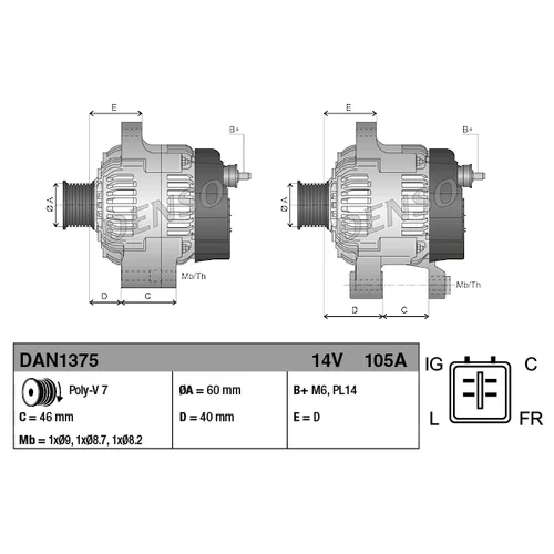 Alternátor DENSO DAN1375 - obr. 3