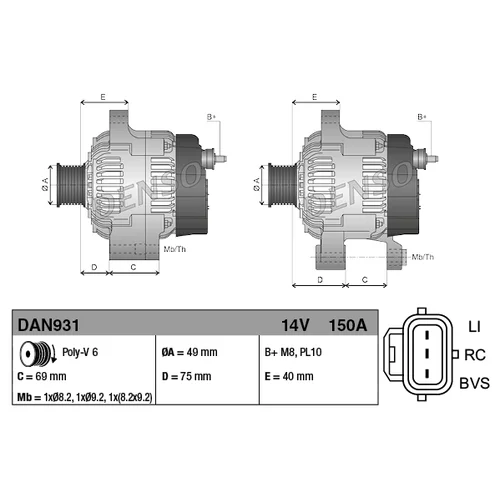 Alternátor DENSO DAN931 - obr. 3