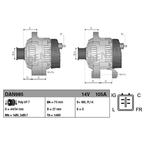 Alternátor DENSO DAN985 - obr. 3