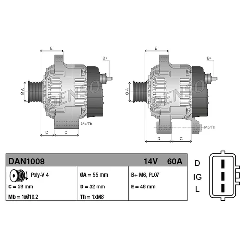 Alternátor DENSO DAN1008 - obr. 3