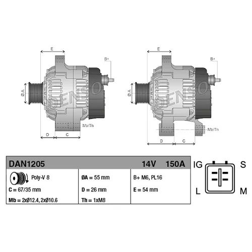 Alternátor DENSO DAN1205 - obr. 3