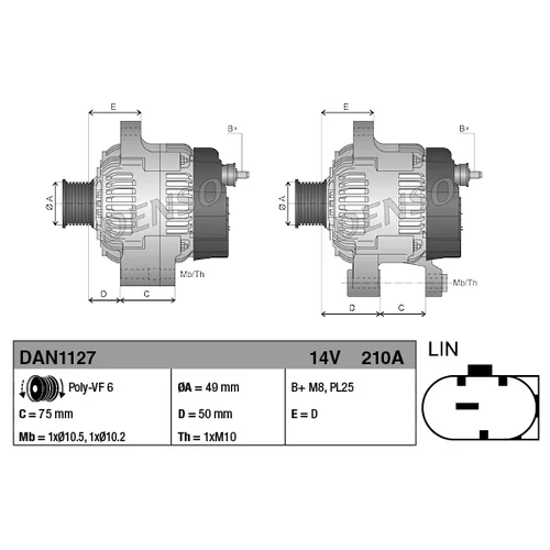 Alternátor DENSO DAN1127 - obr. 3