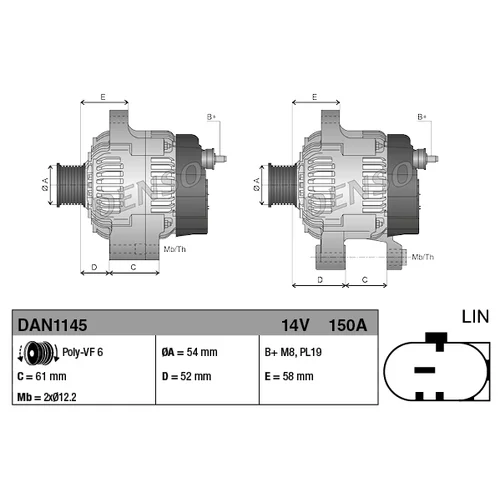 Alternátor DENSO DAN1145 - obr. 3