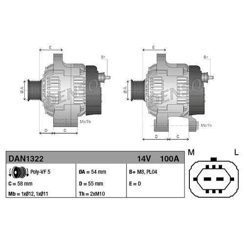 Alternátor DENSO DAN1322 - obr. 3