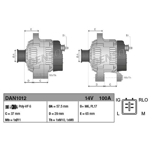 Alternátor DENSO DAN1012 - obr. 3