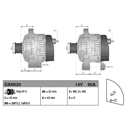 Alternátor DENSO DAN520 - obr. 3