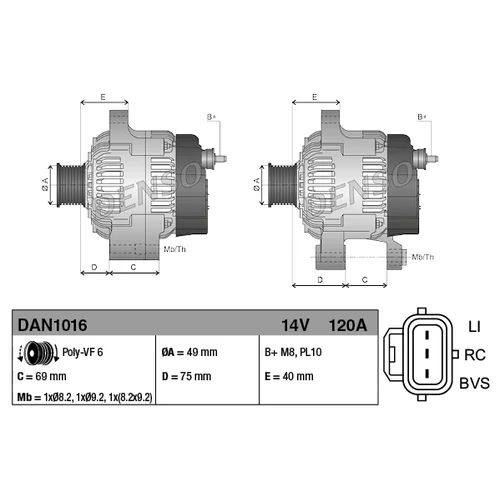 Alternátor DENSO DAN1016 - obr. 3