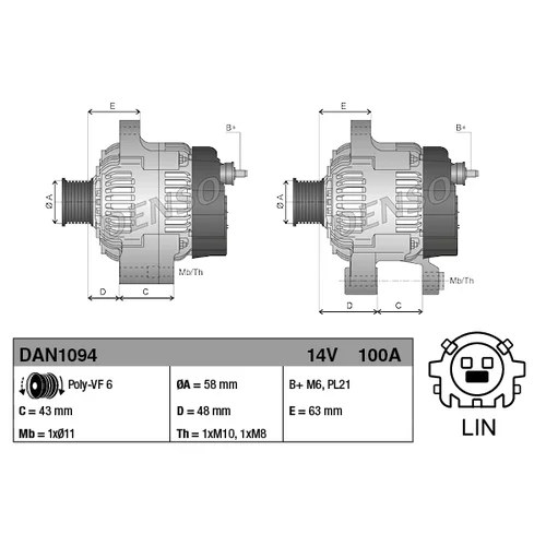 Alternátor DENSO DAN1094 - obr. 3