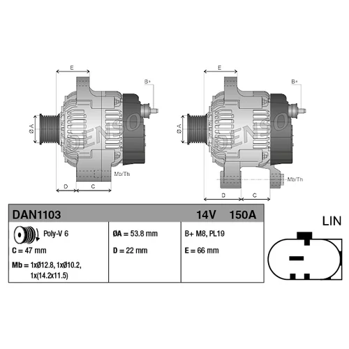 Alternátor DENSO DAN1103 - obr. 3