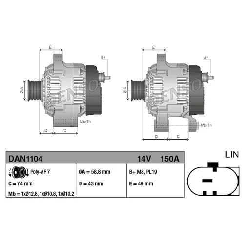 Alternátor DENSO DAN1104 - obr. 3