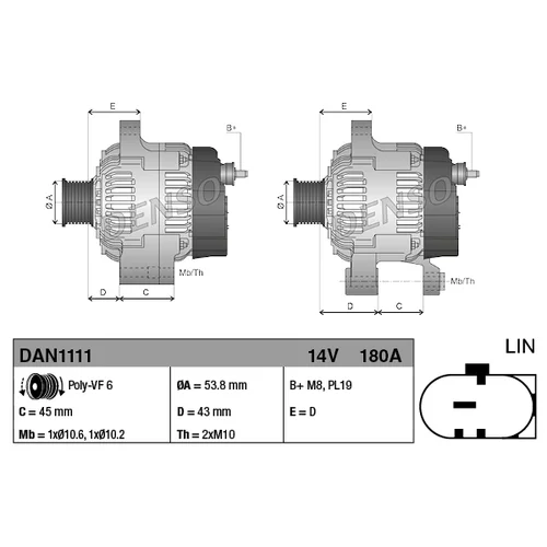 Alternátor DENSO DAN1111 - obr. 3