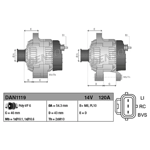 Alternátor DENSO DAN1119 - obr. 3