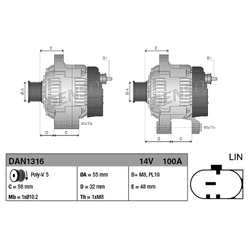 Alternátor DENSO DAN1316 - obr. 3