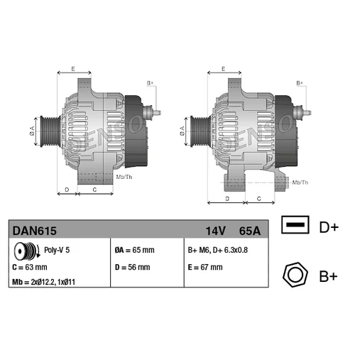 Alternátor DENSO DAN615 - obr. 3