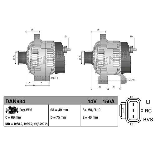 Alternátor DENSO DAN934 - obr. 3