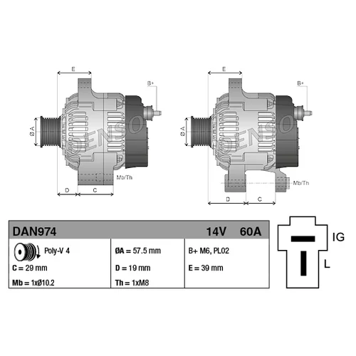 Alternátor DENSO DAN974 - obr. 3