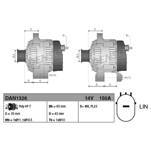 Alternátor DENSO DAN1326 - obr. 3