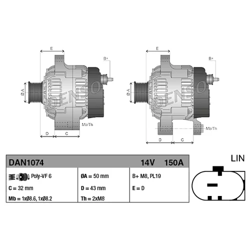 Alternátor DENSO DAN1074 - obr. 3