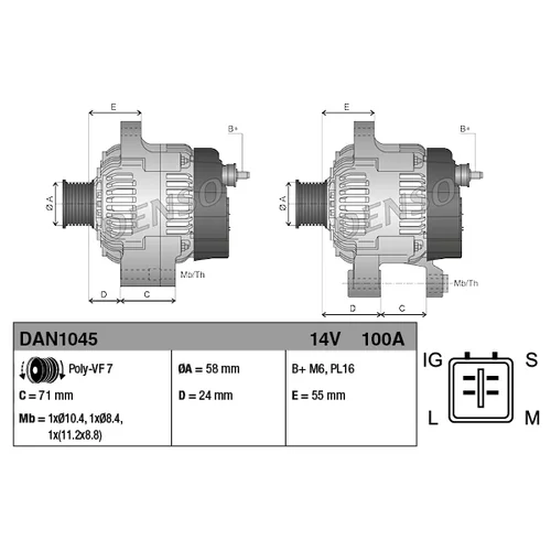 Alternátor DENSO DAN1045 - obr. 3