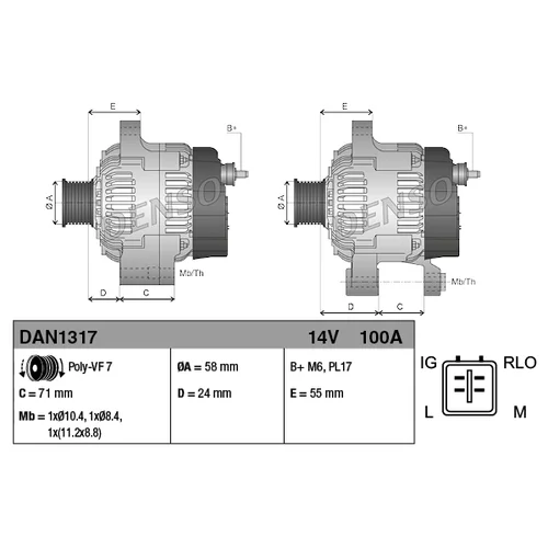 Alternátor DENSO DAN1317 - obr. 3