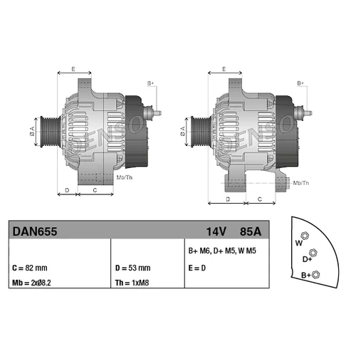 Alternátor DENSO DAN655 - obr. 2