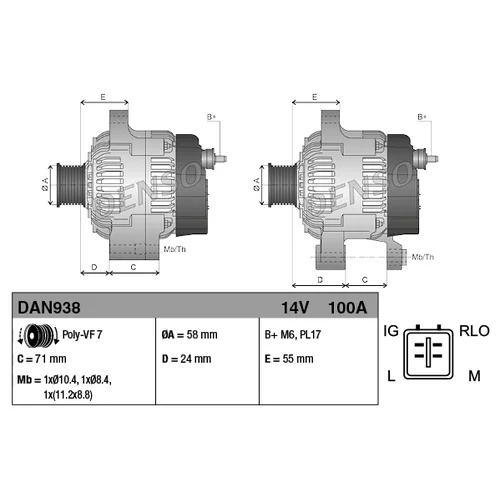 Alternátor DENSO DAN938 - obr. 3