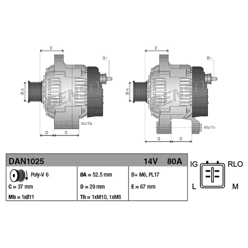 Alternátor DENSO DAN1025 - obr. 3