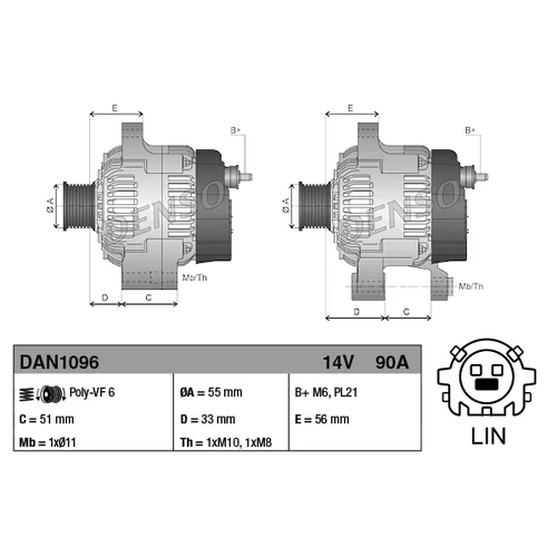 Alternátor DENSO DAN1096 - obr. 3