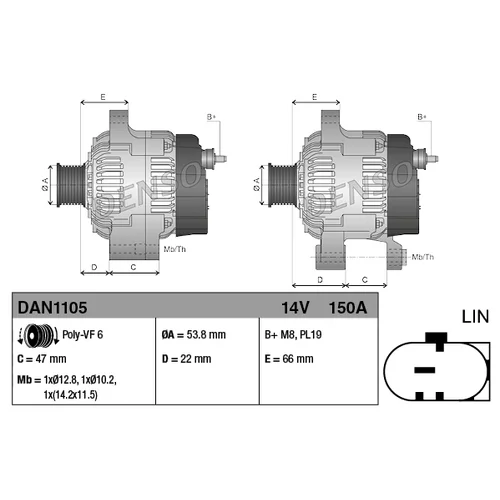 Alternátor DENSO DAN1105 - obr. 3