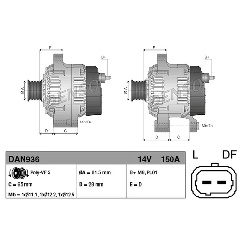 Alternátor DENSO DAN936 - obr. 3