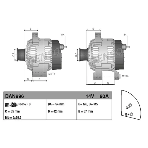 Alternátor DENSO DAN996 - obr. 3