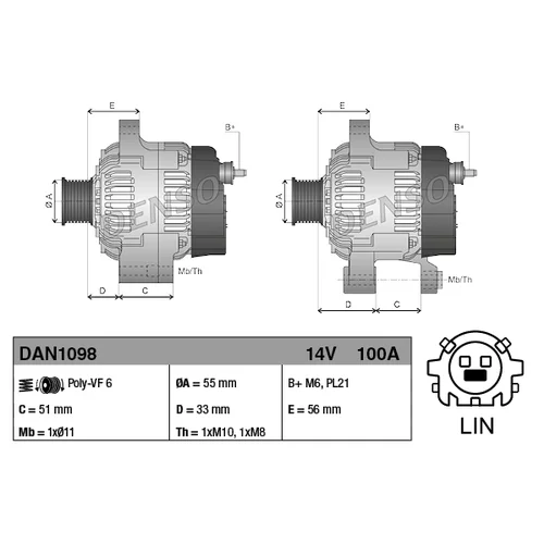 Alternátor DENSO DAN1098 - obr. 3