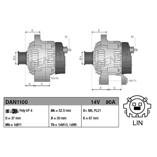 Alternátor DENSO DAN1100 - obr. 3