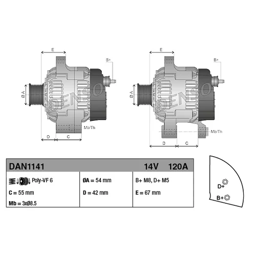 Alternátor DENSO DAN1141 - obr. 3