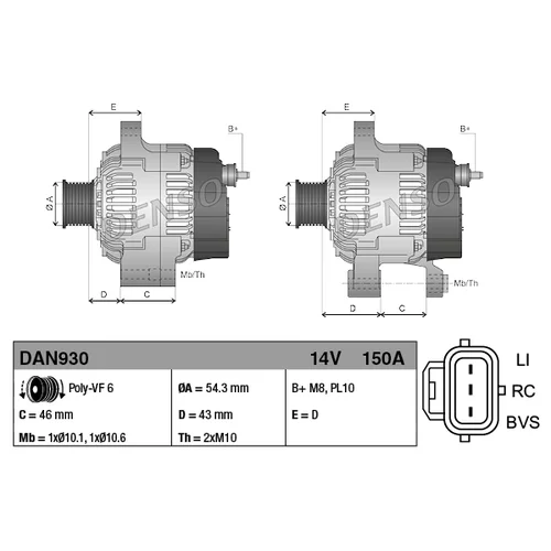 Alternátor DENSO DAN930 - obr. 3