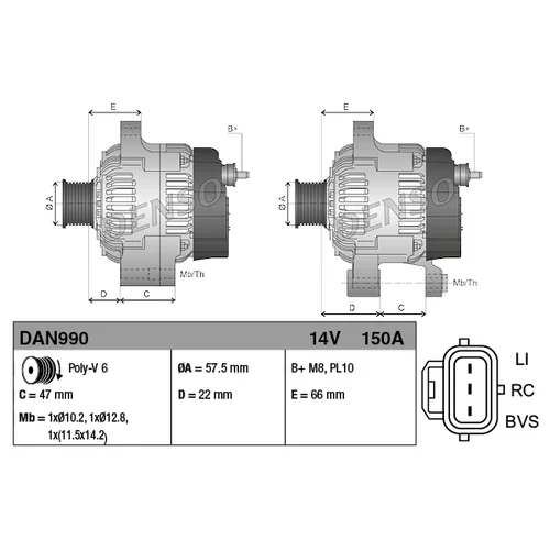 Alternátor DENSO DAN990 - obr. 3