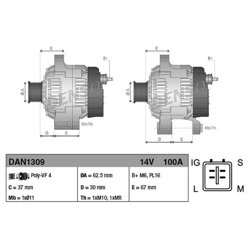 Alternátor DENSO DAN1309 - obr. 3